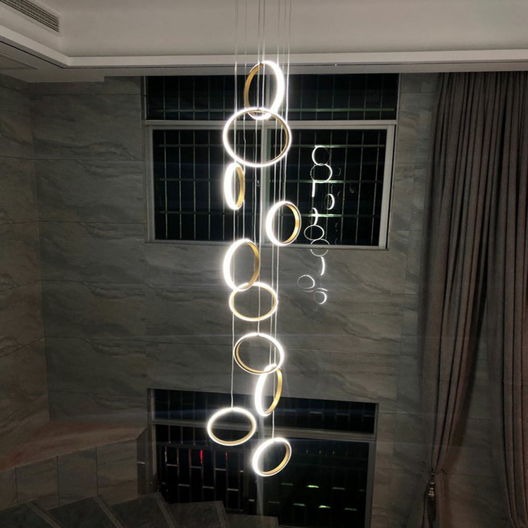 Indoor home office stair case small modern aluminum fixture hang lamp circle led round ring pendant light