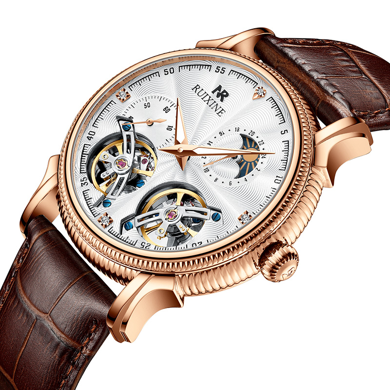2020 Горячие продукты со стразами из натуральной кожи Moon часы Skeleton Tourbillon наручные часы автоматические механические часы для мужчин