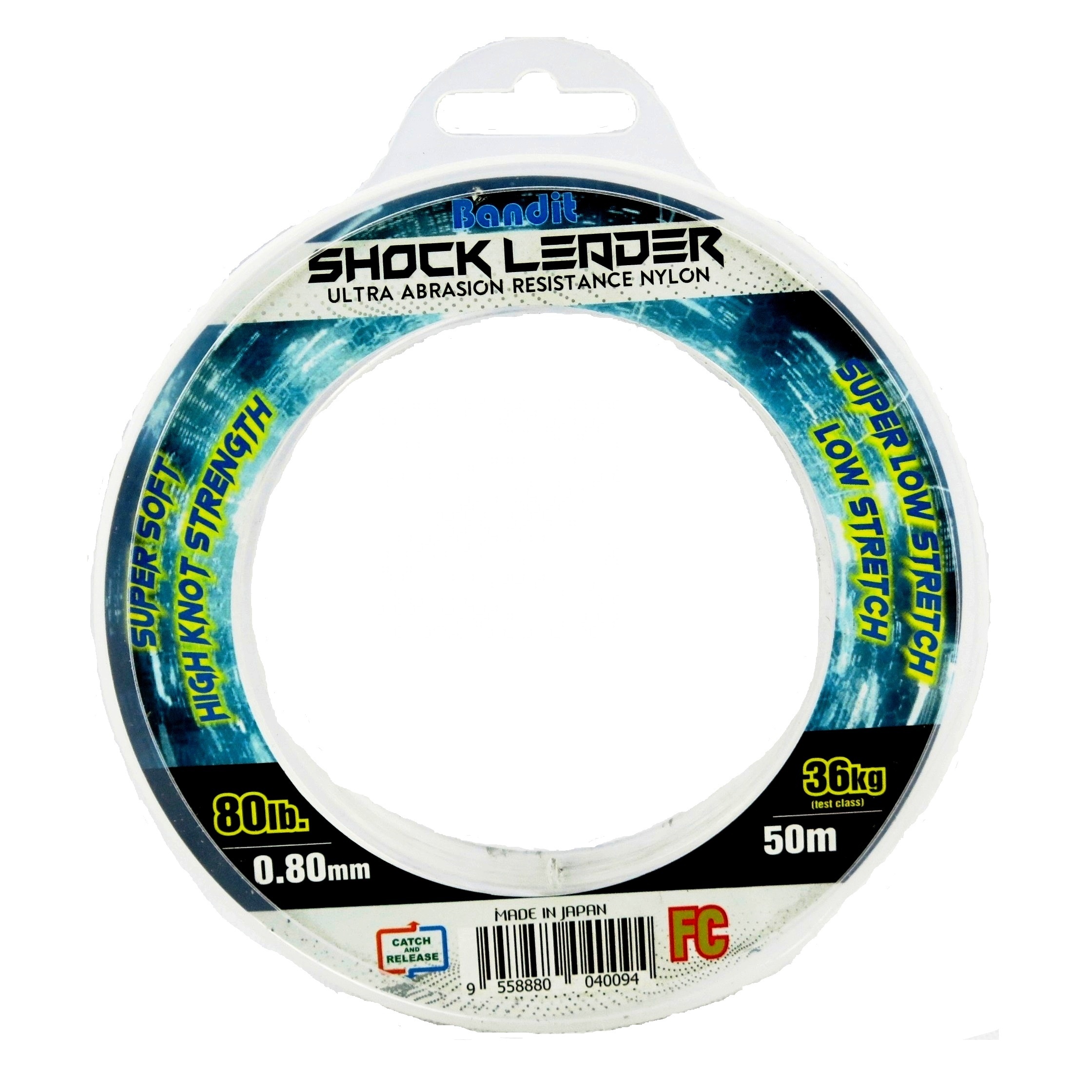 Bandit Shock Leader Line (прозрачная), от 15 до 120 фунтов, 50 метров/катушка, рыболовная леска