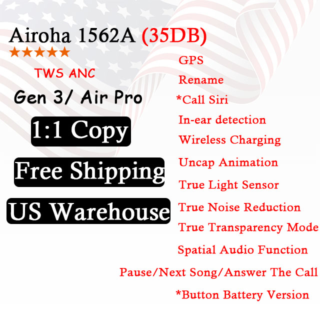 Лучшее качество 1:1 US Warehouse ANC наушники-вкладыши TWS с 3rd Generation Gen 2 3 воздуха Airoha 1562A 1562 м 1536U стручки Pro Наушники Беспроводные наушники с микрофоном