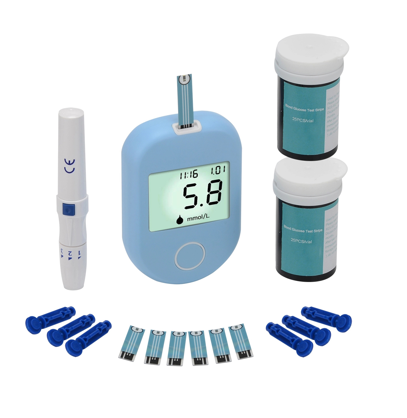 Quick Check Blood Glucose Meter with Test Strip and Lancets LCD Screen Glucometer
