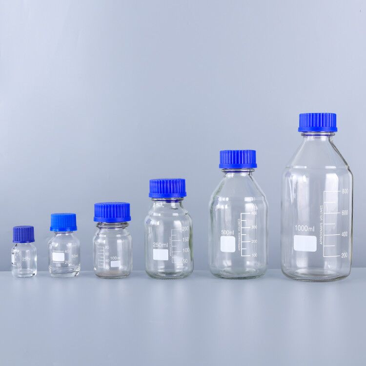 25 50 100 250 500 1000ml Clear Glass Reagent Bottle with Scale and Screw Blue Lid