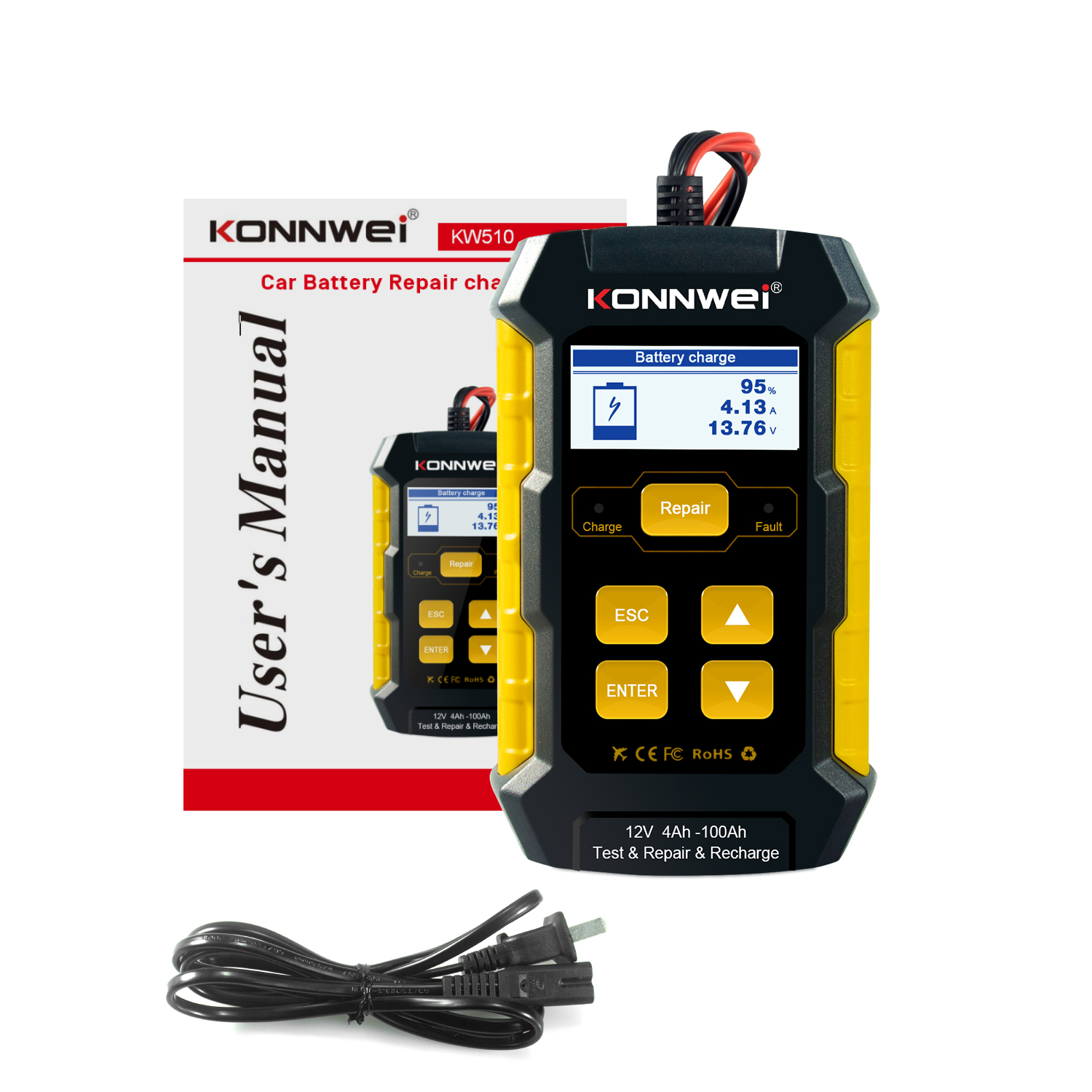 Мы занимаемся OEM Konnwei зарядное устройство для свинцово-кислотных аккумуляторов тестер Ремонт 3in1 автомобильное зарядное устройство 12V