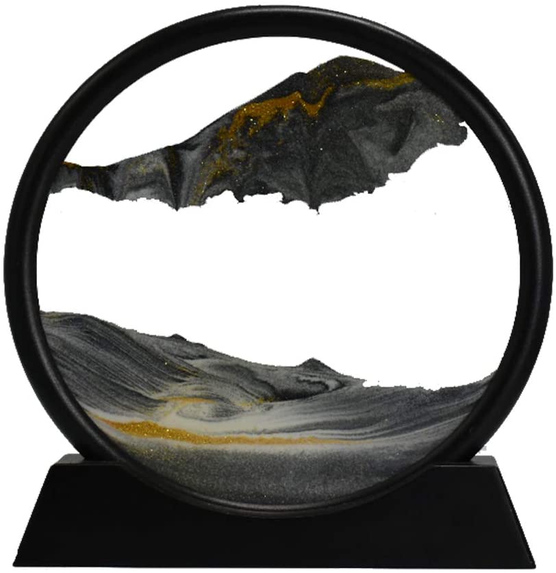Moving Sand Art Picture Round Glass 3D Deep Sea Sandscape in Motion Display Flowing Magic Sand Frame for Craft Gift