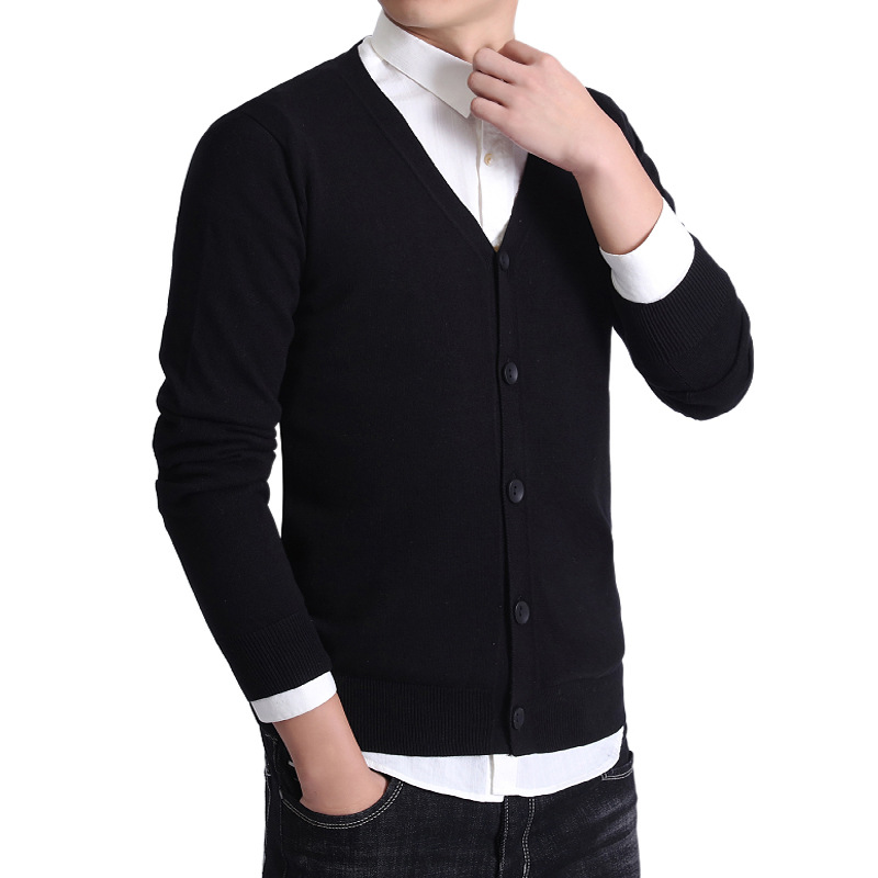 Winter autumn casual jacket knitted V-neck men's single-breasted knitted cardigan wool sweater