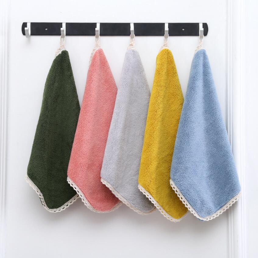 Домашняя уборка facecloths однотонные цветные кружева абсорбент тюрбан мочалки полотенца сплошной цвет микрофибры для очистки полотенца