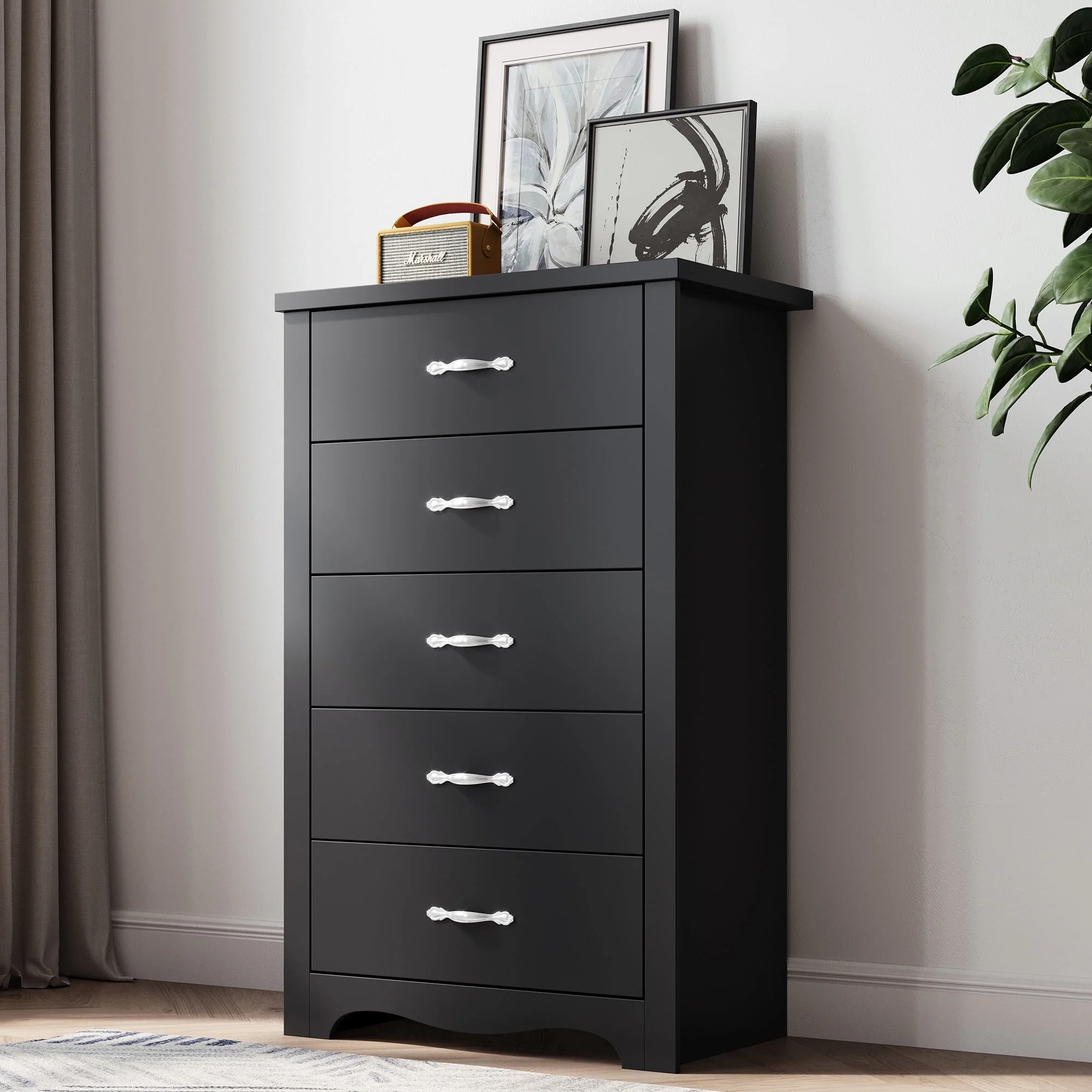 5 Drawers Chest Nursery Dresser Organizer Tall Dresser Chest of Drawers Black Dressers for Bedroom