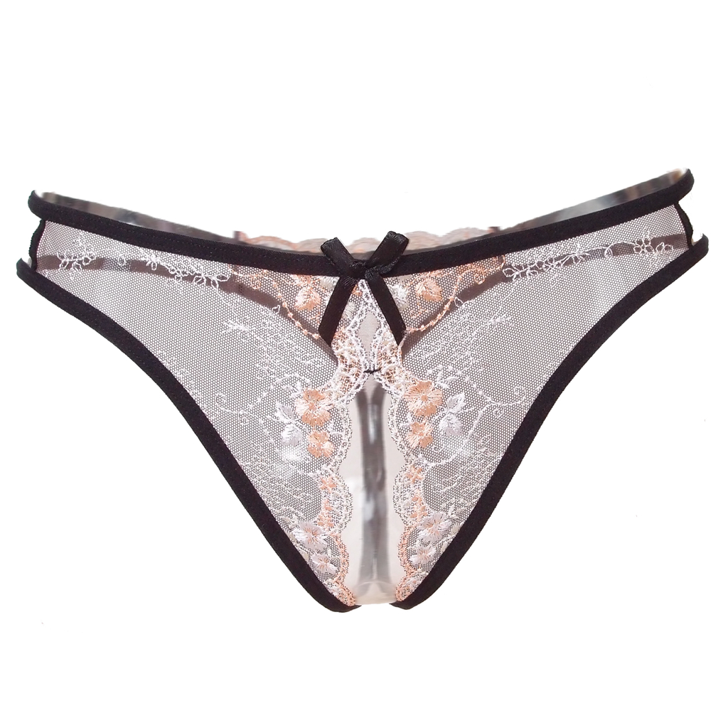 floral bandage drawstring transparent lace sexy erotic exquisite mesh Women's Underwear Open Crotch Pants