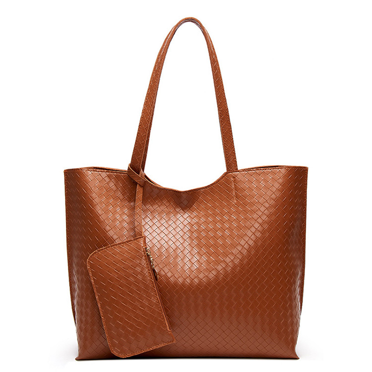 AZB120 Bolsas Femeninas Eco-Friendly Woven Pu Leather Large Capacity with Zipper Pouch Women Tote Bag