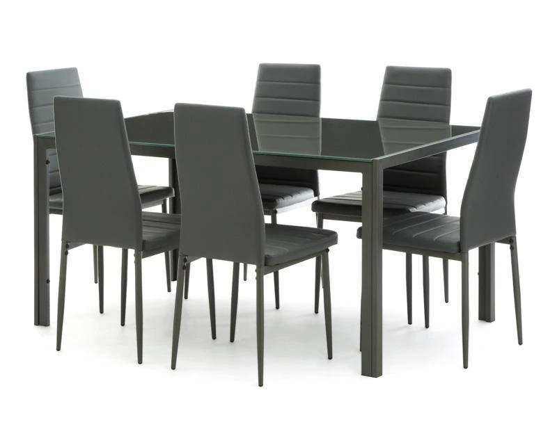 small size black color Kitchen table and leather chair modern glass dining table set
