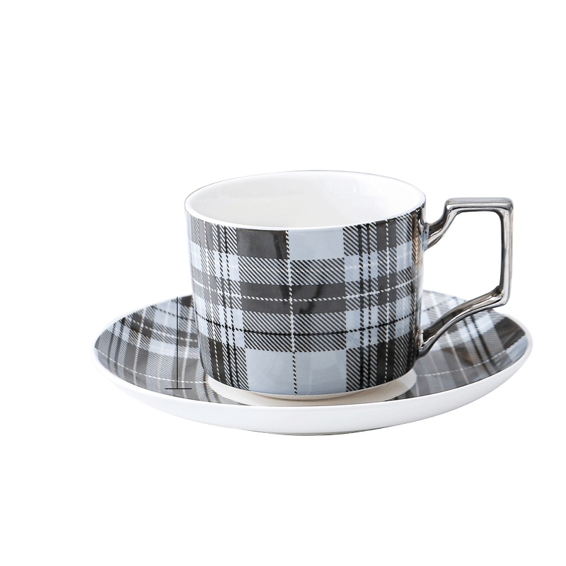Gift Scottish plaid Patterns Custom Pattern European Modern Design Cup And Saucer with Gold Rim