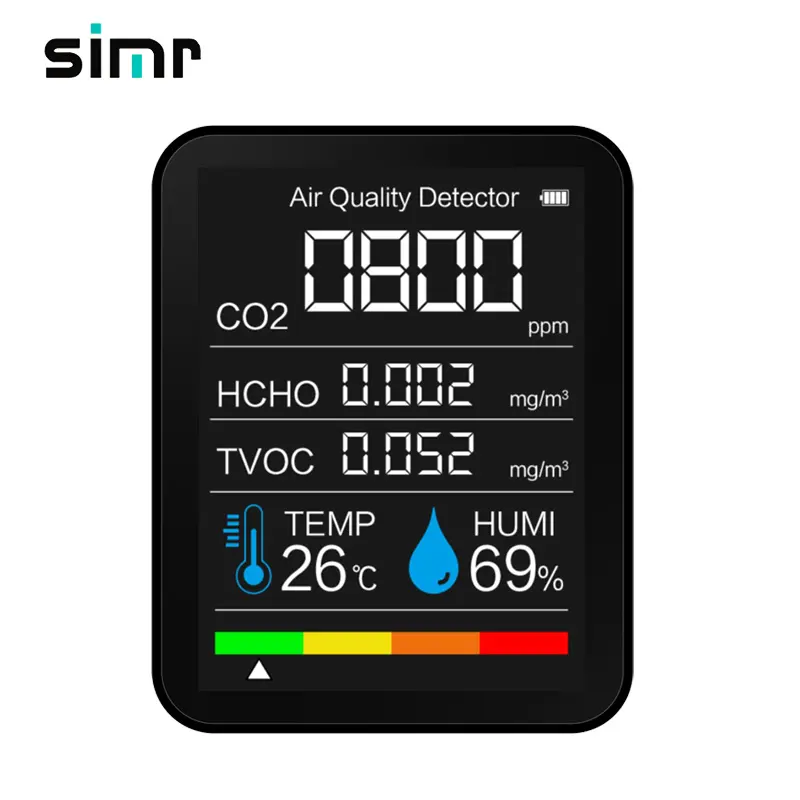 Портативный датчик температуры и влажности CO2 simr 5 в 1, тестер, монитор качества воздуха, детектор диоксида углерода, TVOC, HCHO, CO2 метр