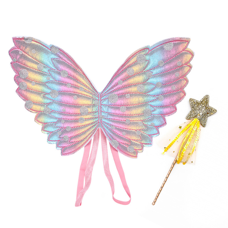 RUI YI Halloween Angel wings Fairy wand set Colorful butterfly wings star magic wand two-piece costume props