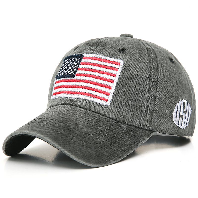 Fashion Custom Washed Cotton Embroidery Baseball American Flag Pattern Trucker Hat for Men Women