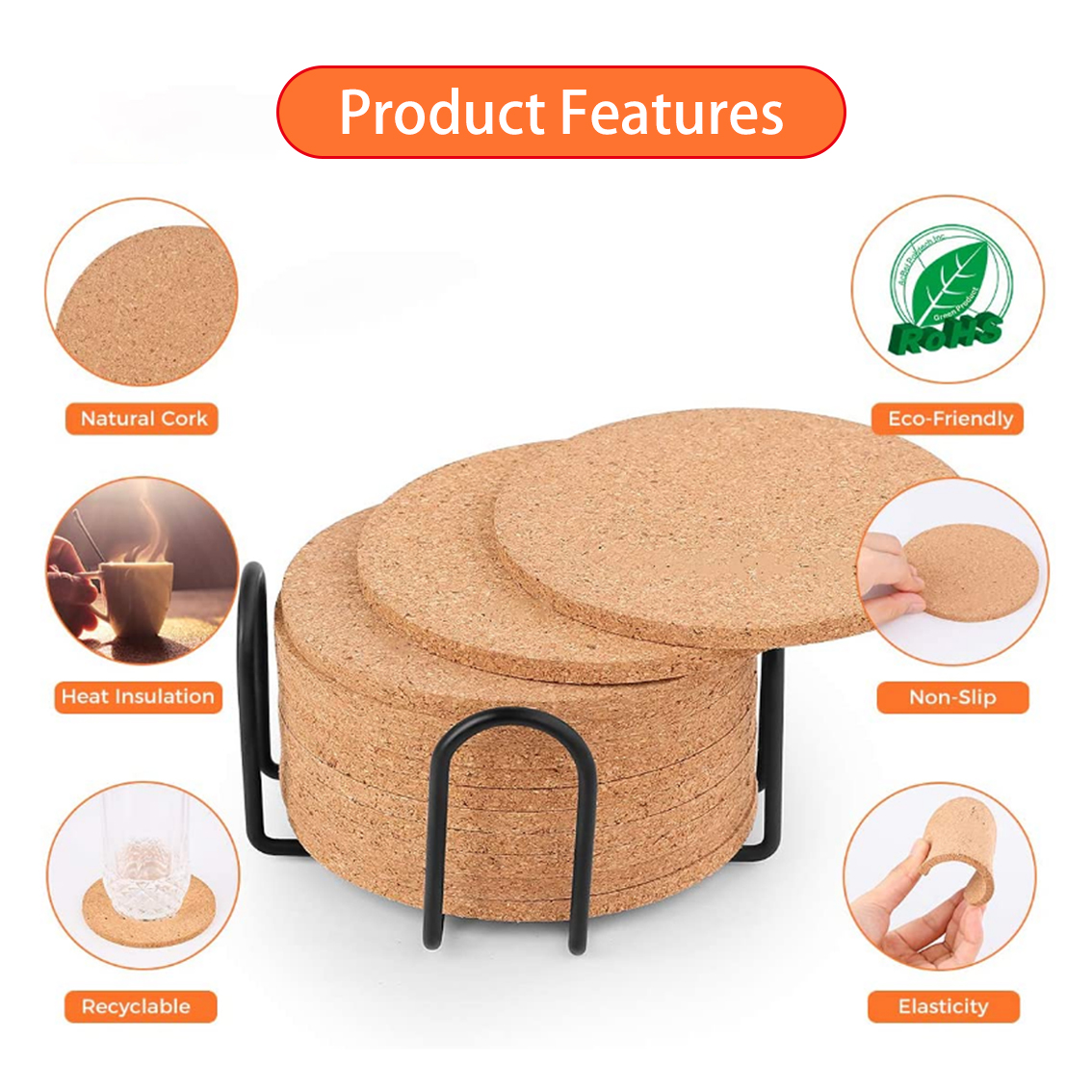 XS ltd.Customized Size wood Coaster set Round Blank Sublimation Cork Coasters For Drinks
