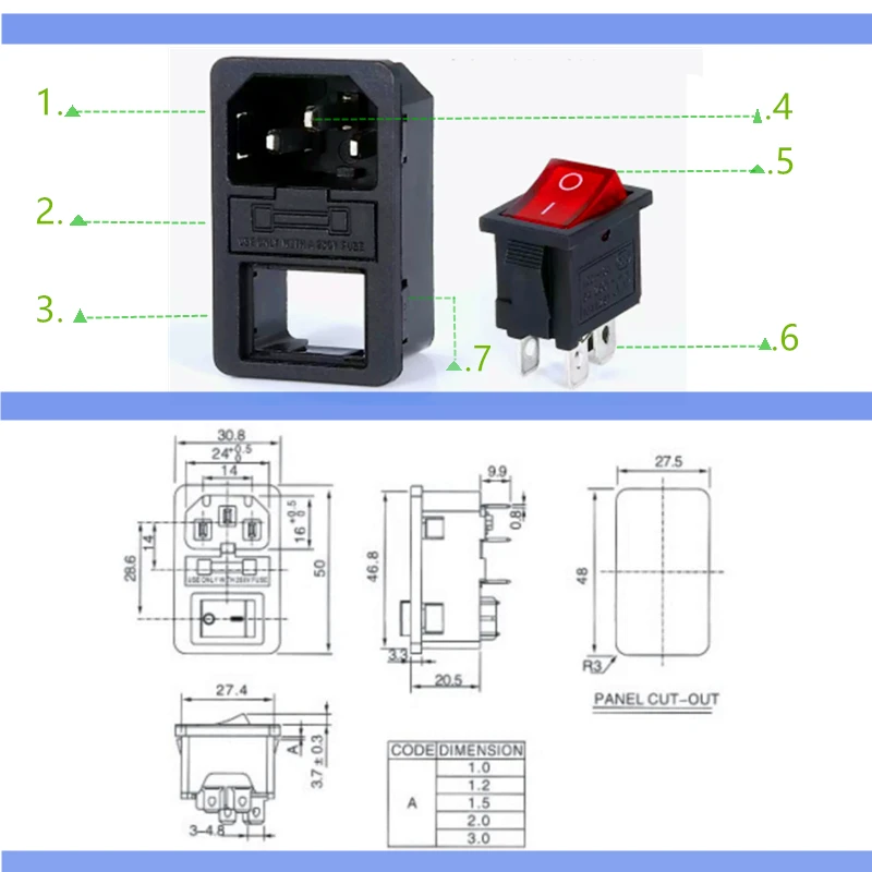 AC Power Socket With Rocker Switch And Fuse