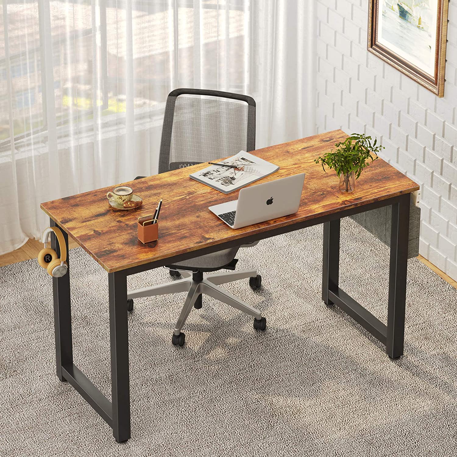 Computer Home Office Desk  55 Inch Small Desk Study Writing Table with Storage Shelves  Modern Simple PC Desk