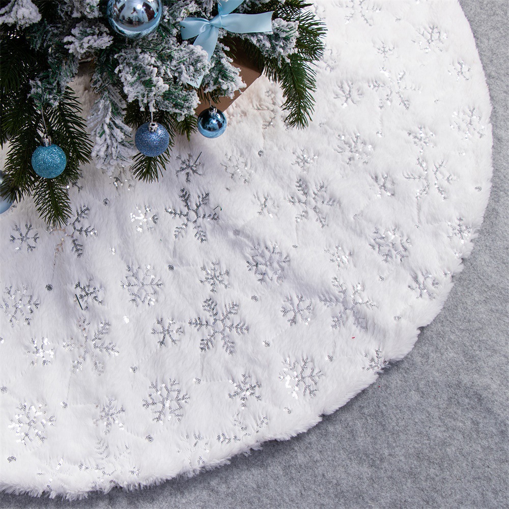First-Class Dia 120Cm/48" White Plush Snowflake Chrismas Tree Skirt For Xmas Tree Bottom Accessories