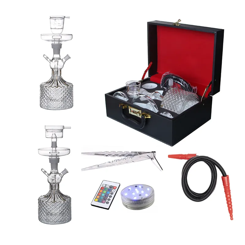 Golden Glass Pineapple Design LED Hookah Hookah with Travel Lock Leather Bag - Popular in America, Includes Dual Smoking Parts
