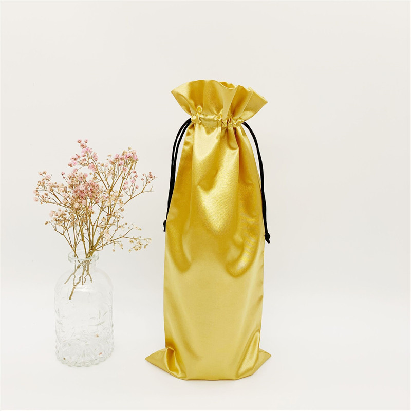 Logo Custom Yellow Senior Wine Bottle Collection Silk Satin Drawstring Bag
