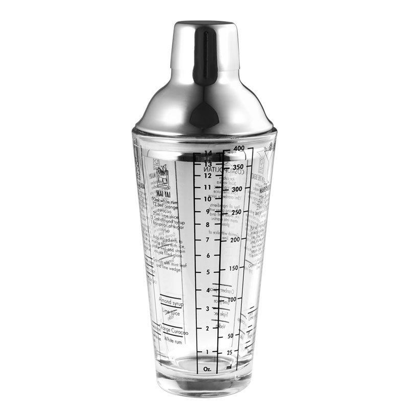 True Glass Shaker with 7 Cocktail Recipes Cocktail with Built In Strainer for Bartending and Home Bar Tools