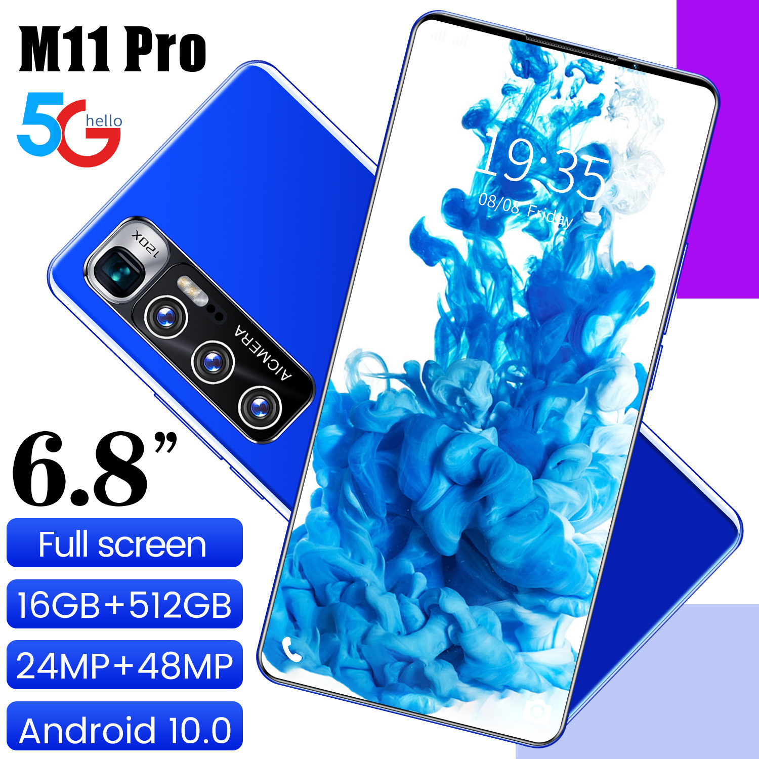 2021 6.8inch 1440x3040 HD screen Cheap cell mobile phone 5G 16GB+512GB Memroy Android phone 23MP+48MP Hot selling phone