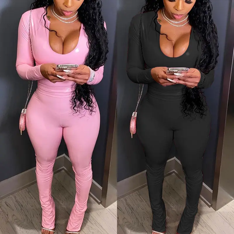 MD-2021012202 2021 Spring New Arrival Women Stacked Joggers Ladies Leggings Tracksuit Women Two Piece Pants Set Long Sleeve