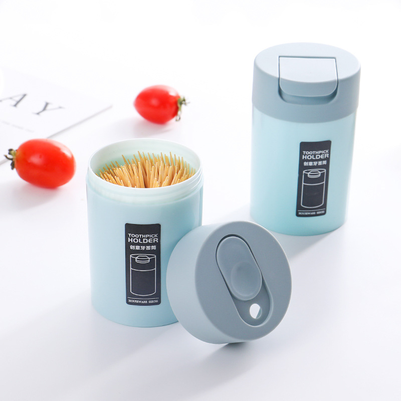 Toothpick Box Semi-Automatic One-Click Pop-Up Toothpick Dispenser Toothpick Storage Box (Grey)