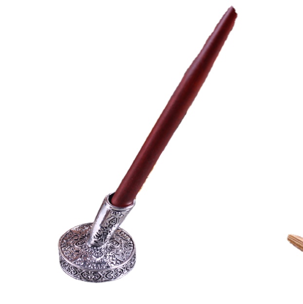 Retro Metal Pen Stand for Weddings Writing Quill Calligraphy Wooden Feather Pen And Gifts Pen