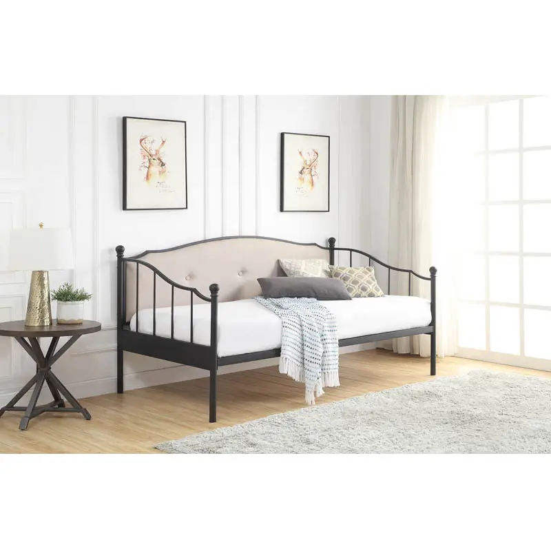 Black Indoor Fabric Headboard Wrought Iron Metal Frame Daybed with Trundle