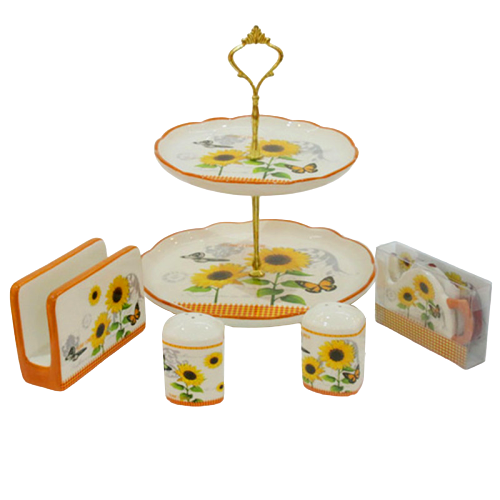Custom sunflower decal design dinnerware sets napkin holder with salt and pepper shaker