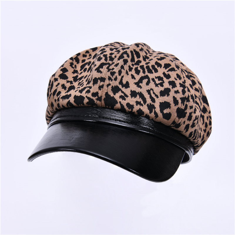 Hot Sale Women Octagonal Cap Leopard Printed Newsboy IVY Hat 8 Panel Spring Newsboy Cap