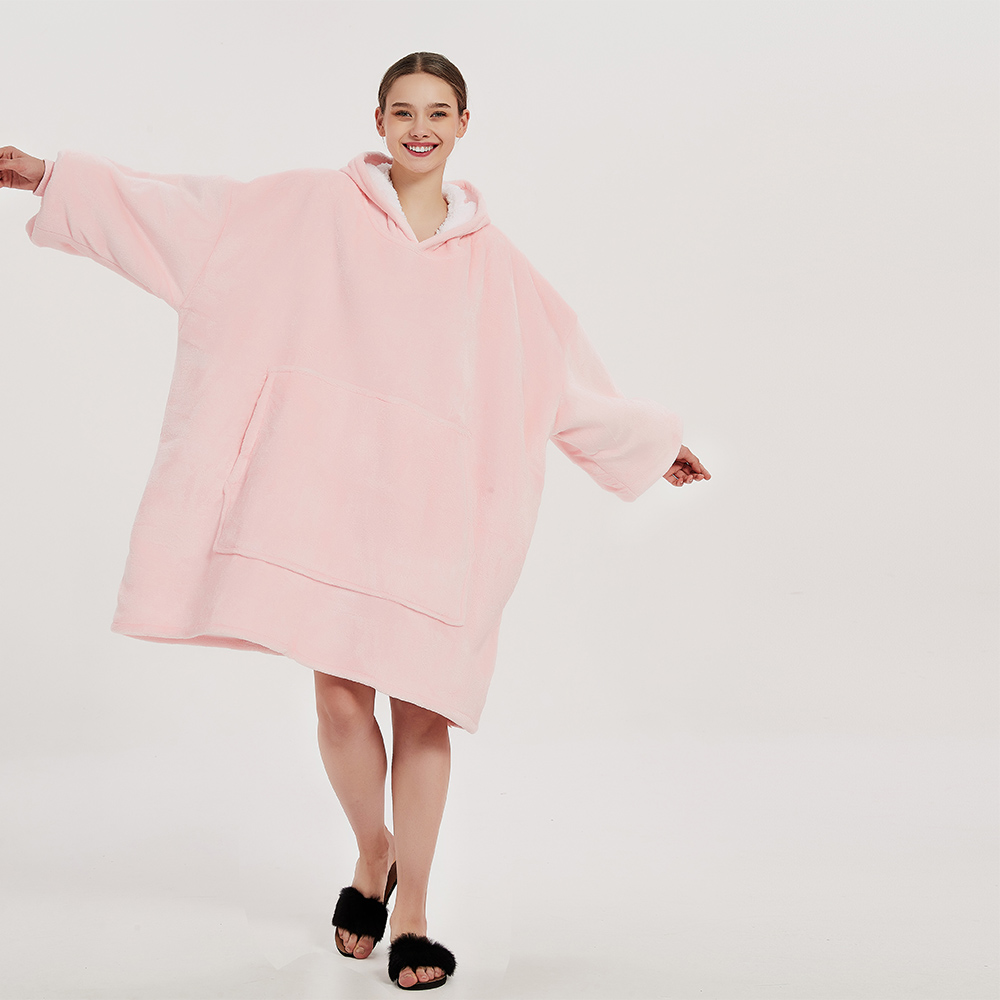 Pure color oversize sherpa wearable online fleece blanket sweatshirt hoodie blanket