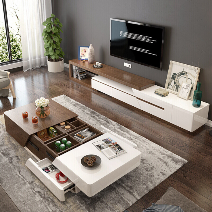 Italian Luxury Design Modern New Model Wood Space Saving Folding Lift Top Adjustable Tea Coffee Tables Living Room Furniture Set