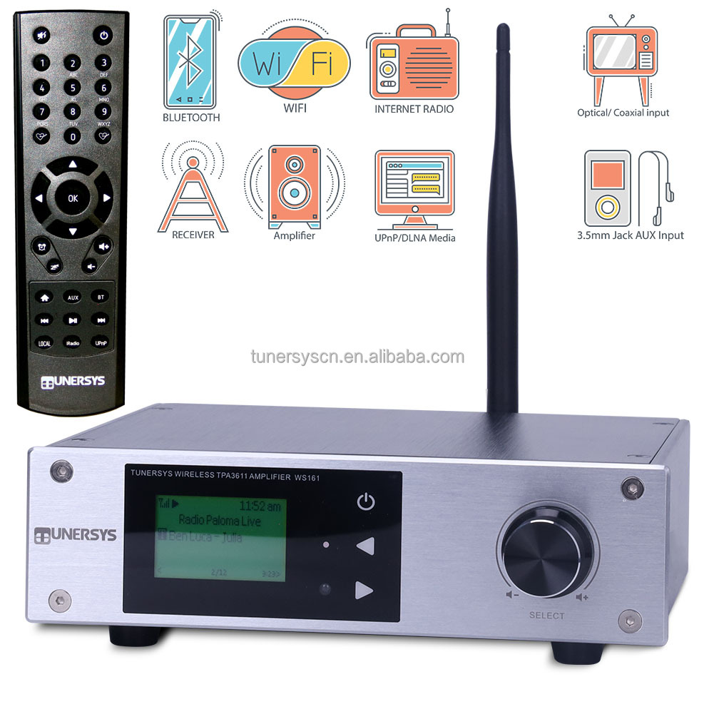 TUNERSYS Internet Radio Network Music Player UPnP DLNA Blue- tooth Digital and Analog Aux-input Dual alarm and sleep timer