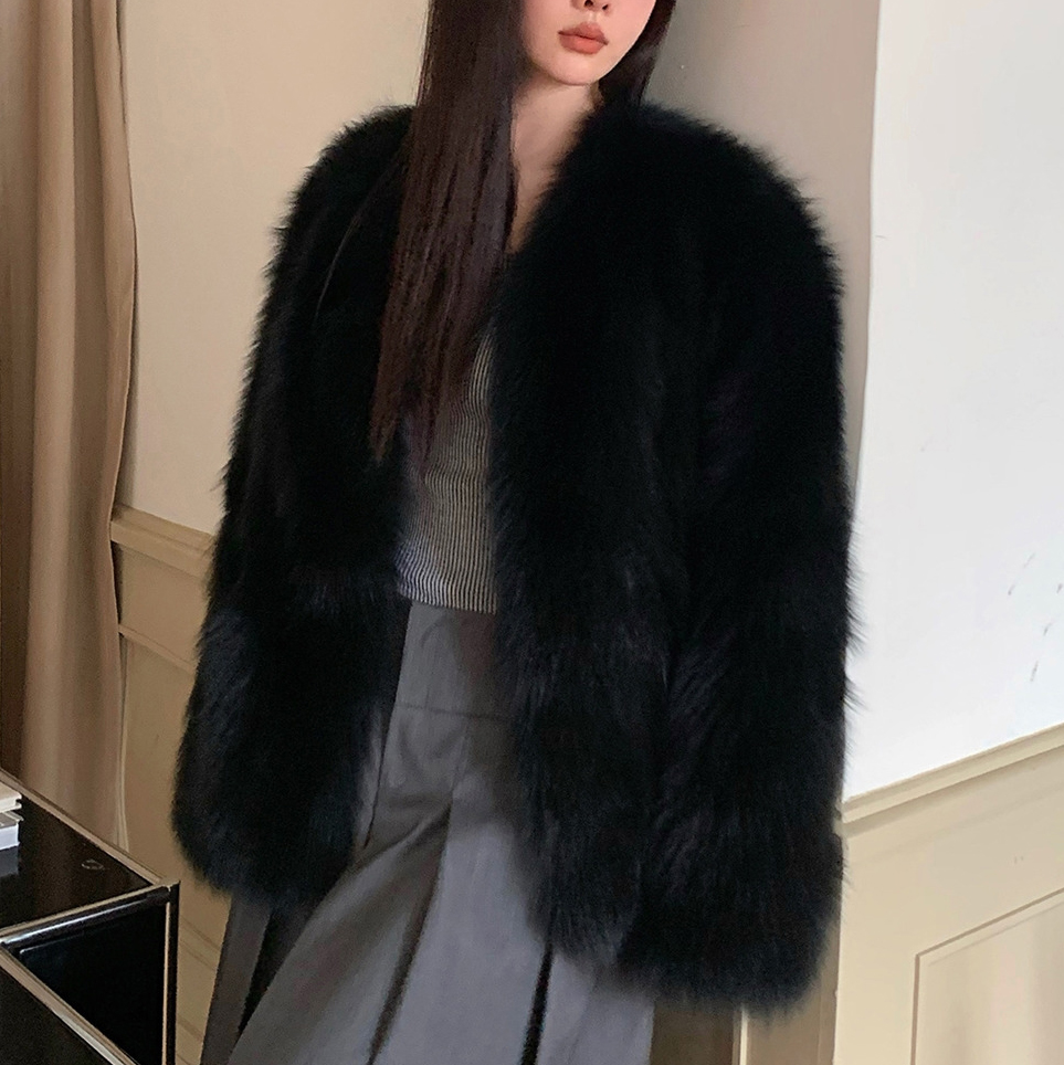 New Fashionable Design Casual fur Coat Breathable Black Pink Beige Apricot Light Blue Women Winter Fox fur Coat