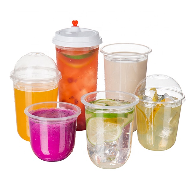 Disposable boba bubble tea cup custom logo yogurt milktea cups u shaped plastic cup
