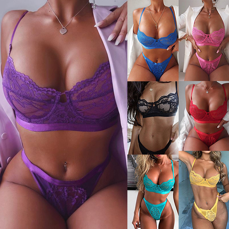 Plus size lace bra and panties sets two pieces gather big size women lace bra sexy panties sets