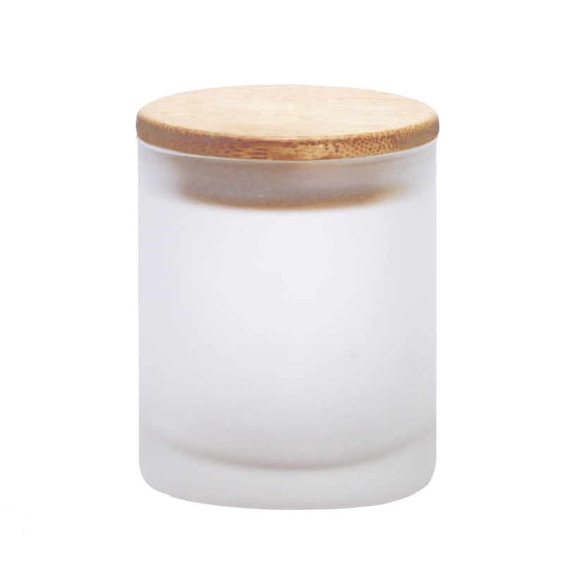 6 Oz 8 Oz Clear and White Frosted Empty Wide Mouth Glass Candle Jars with Wood Lid