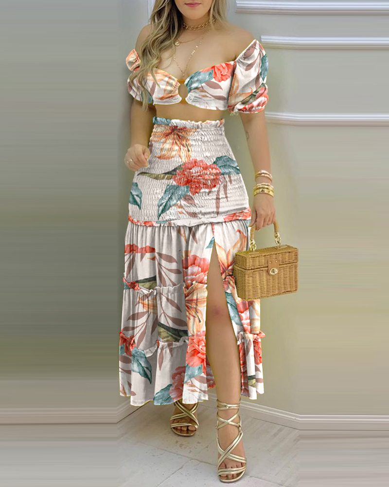 2021 Summer Two Piece Set Women Printed Suit Sexy Tube Crop Top And High-Waisted Long Skirt Matching Sets Woman 2 Pieces OEM