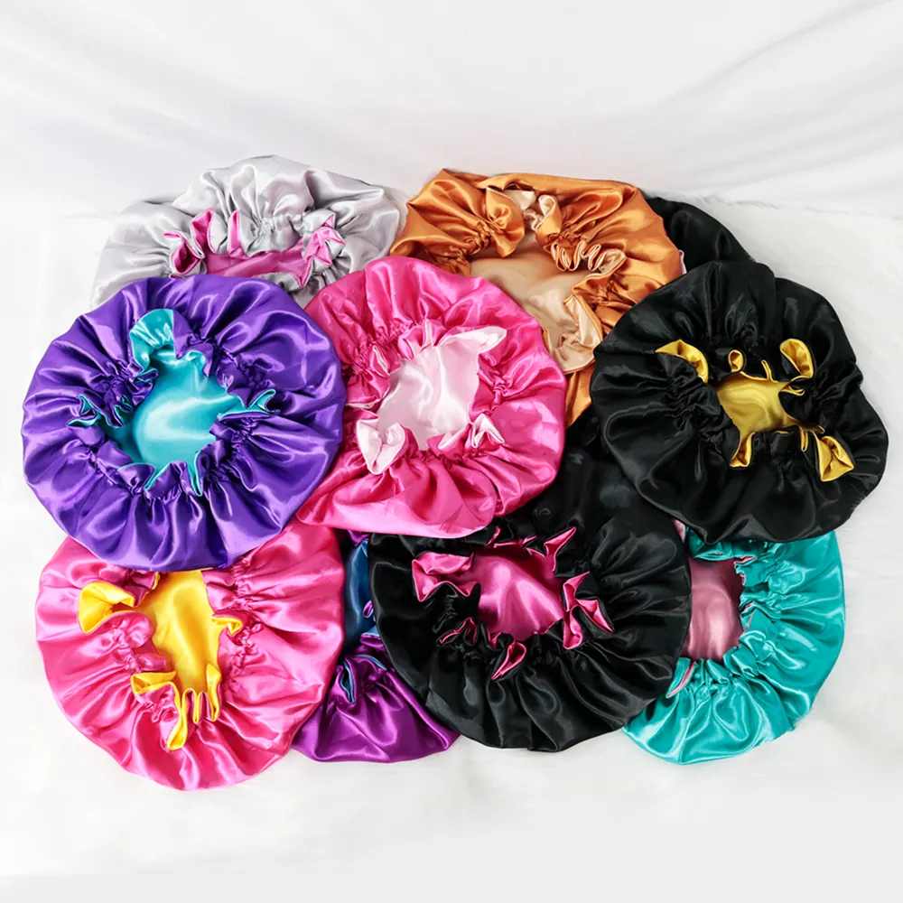 Custom Logo Soft Satin Bonnet Silk Sleeping Cap double sided bonnet