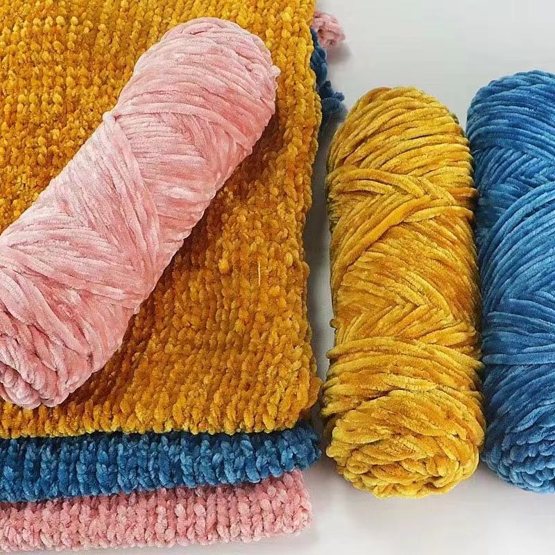 China 3mm 100g wholesale price crochet wool baby dyed fancy 100% polyester fuzzy chenille hand knitting velvet yarn for sale