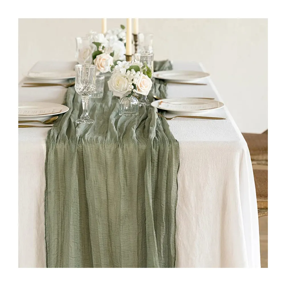 Wholesale wedding decoration boho cheesecloth gauze table runner retro european style