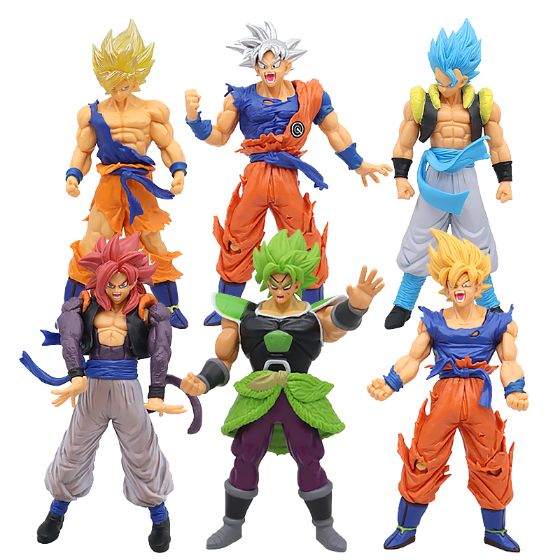 Home decoration figurine toys 18cm goku vegeta broly anime action figure 6 in one set dragonball figures