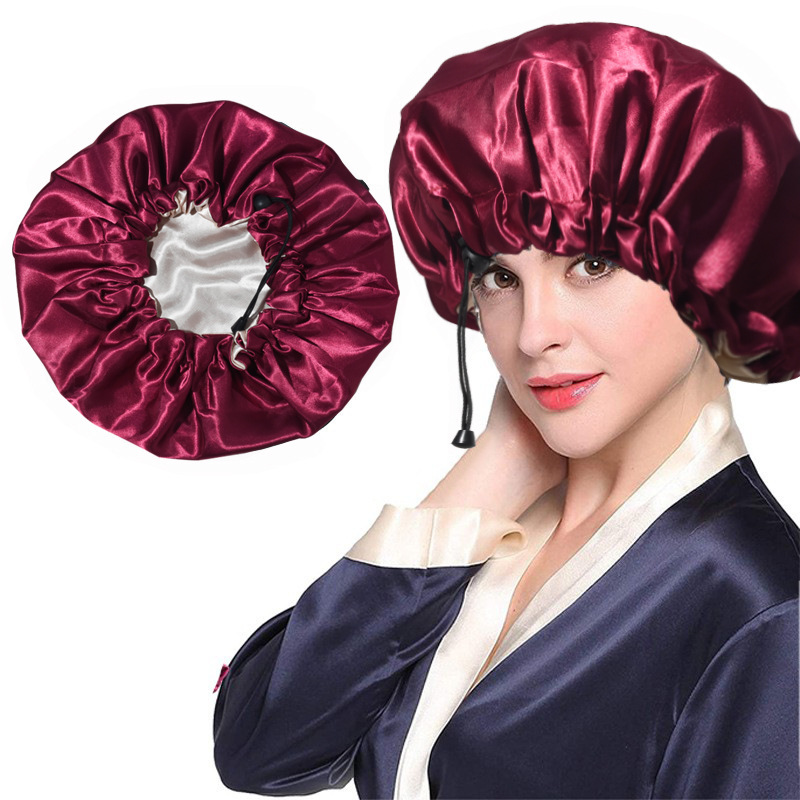 Luxury Large Oversized Waterproof Satin Lined Hair Bonnet Custom Logo Adjustable Shower Caps Women Fashionable Elastic Styles