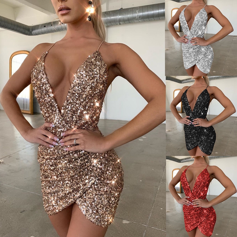 Hot Sale Women Backless Tight Dress Sexy Sequin Tight Short Dresses