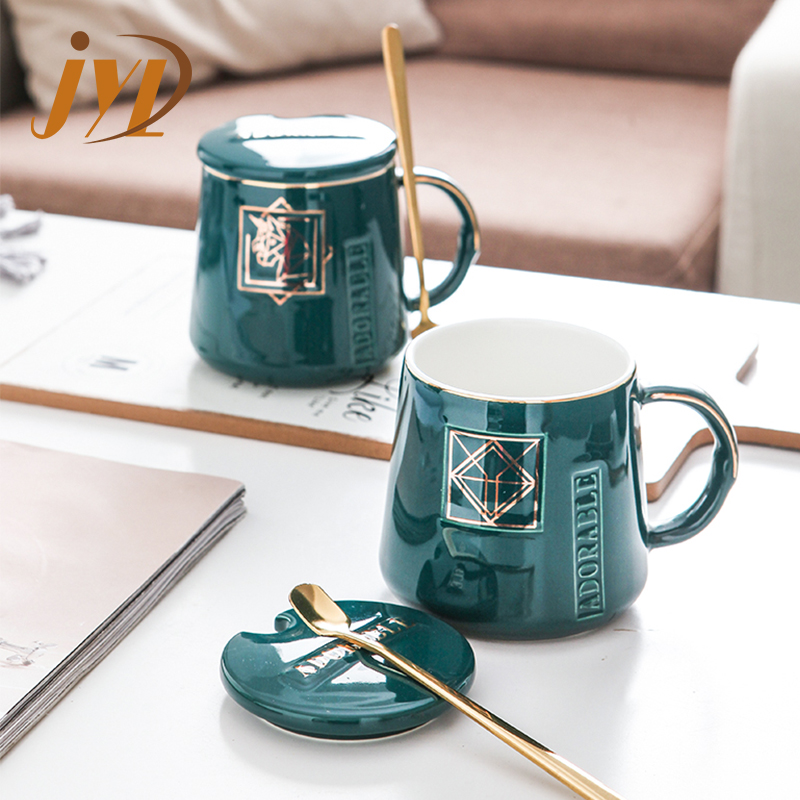 Creative Corporate Gift Customized Logo Coffee Ceramic Mugs With Spoon In Handle