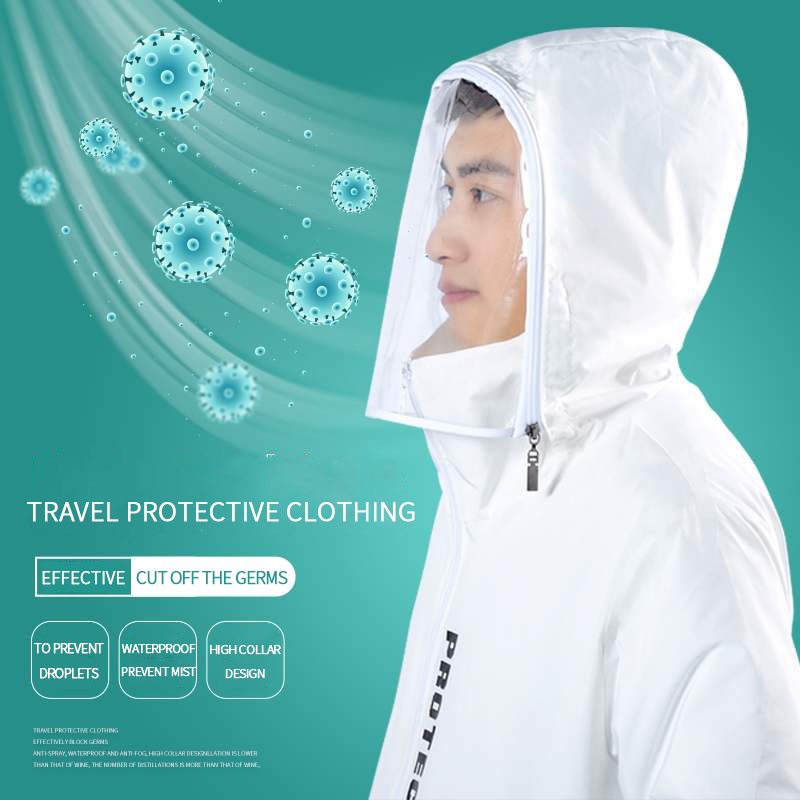 Wholesale Solid Elegant Party Detachable Face Shield Anti Droplet Coat Waterproof Protection Unisex Hoodie Jacket With Zipper