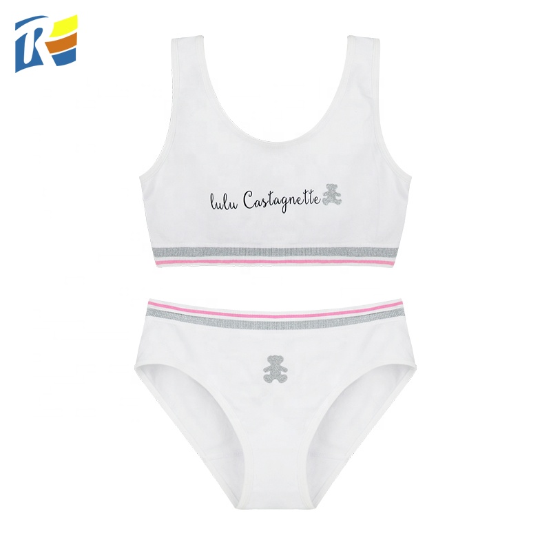 custom high quality nylon spandex Seamless underwear puberty bra panty sets for kids