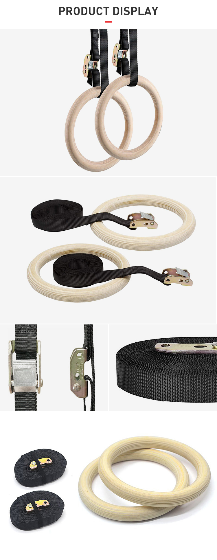 Guli Fitness Professional Gymnastics Training Wooden Gymnastic Rings with Straps Exercise Gym Rings Fitness With Customer Logo